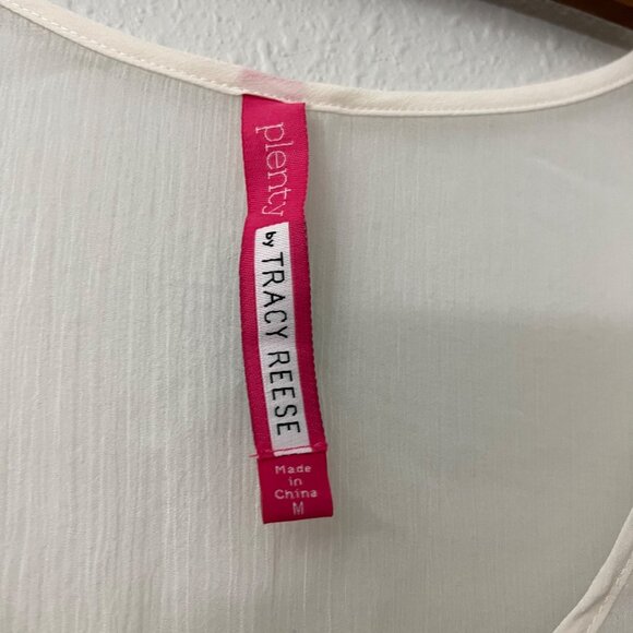 Plenty by Tracy Reese Womens Cream Sheer Silk Chiffon Applique Blouse Size M - Picture 2 of 5